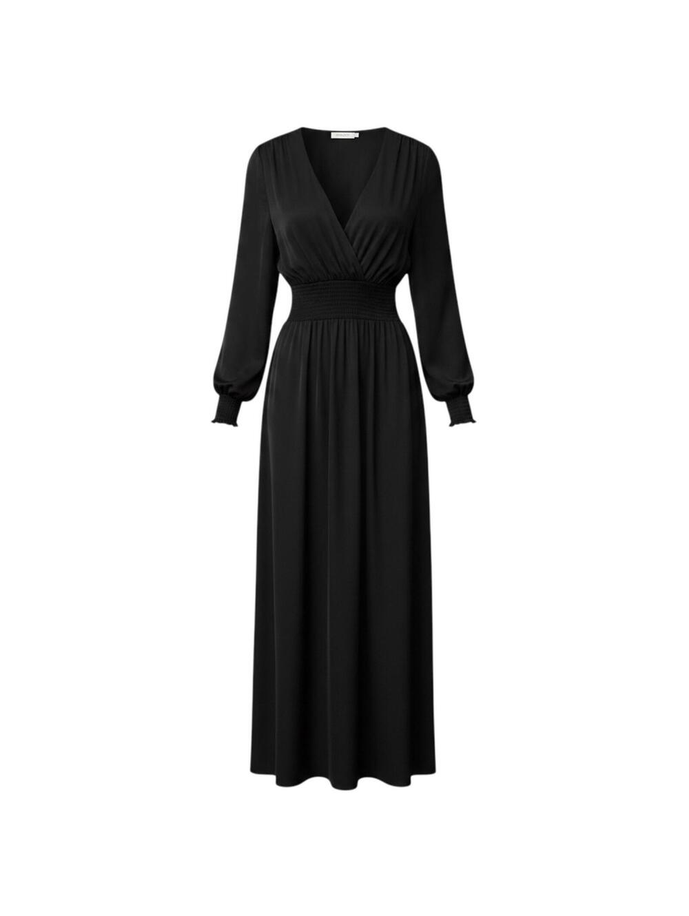 RESA Black Long Sleeve Smocked Waist Maxi Dress Size S